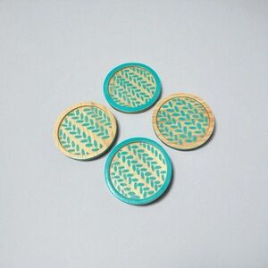 4 Handmade Wooden Blue Patterned Drink Coasters